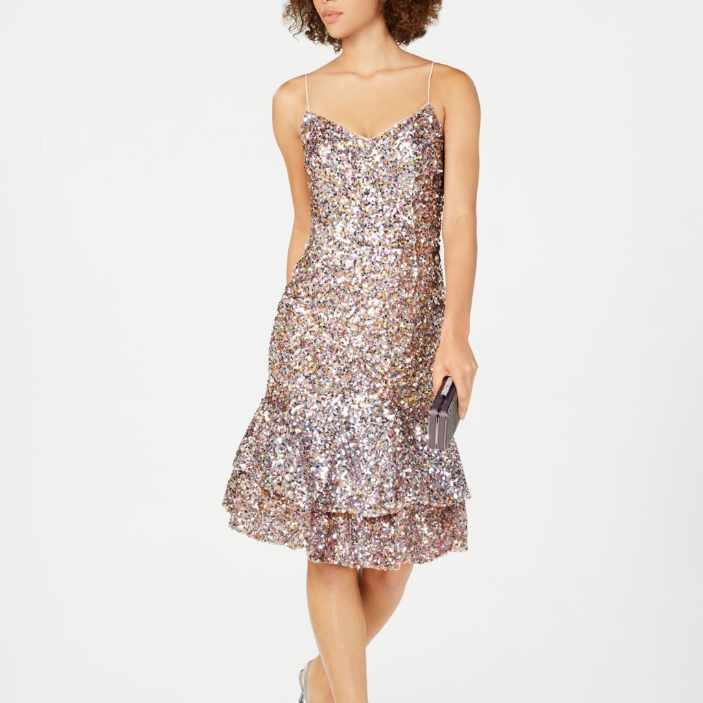 Adrianna Papell Sequin Cocktail Tiered Dress